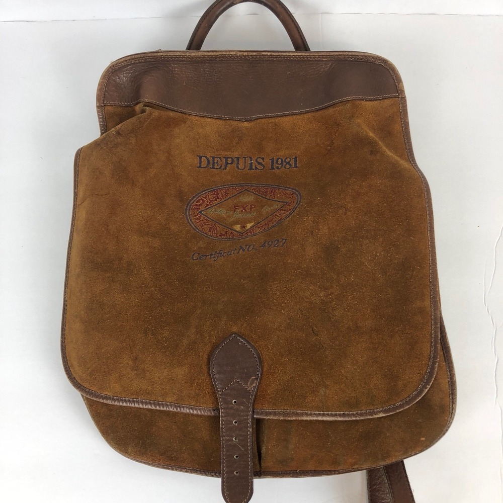 Vintage EXP Depuis 1981 Brown Suede Leather Backpack Convertible Messenger Bag